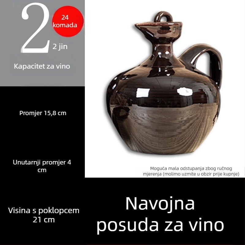 Keramička posuda za vino u starinskom stilu s poklopcem, tradicionalna terakotna posuda za vino, boca vina, 1 jin, 2 jin, 3 jin, 5 jin