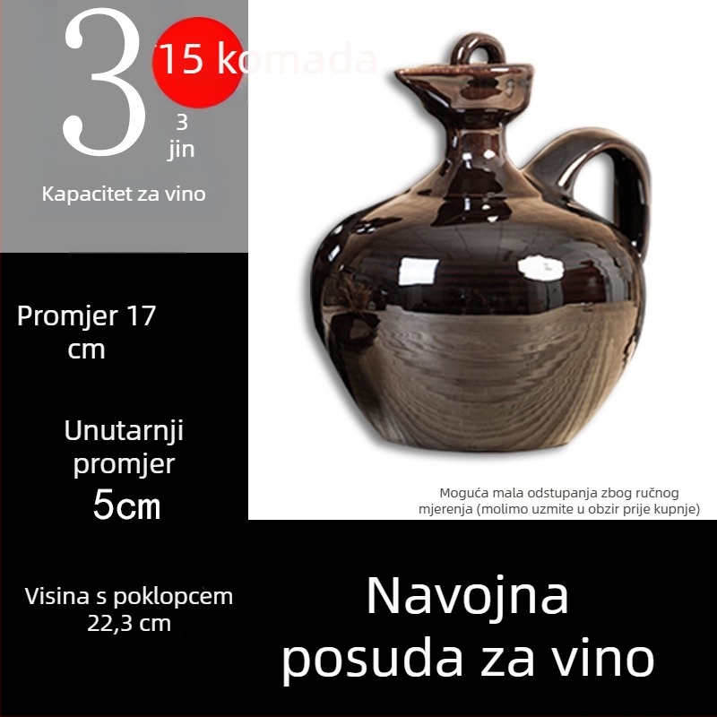 Keramička posuda za vino u starinskom stilu s poklopcem, tradicionalna terakotna posuda za vino, boca vina, 1 jin, 2 jin, 3 jin, 5 jin