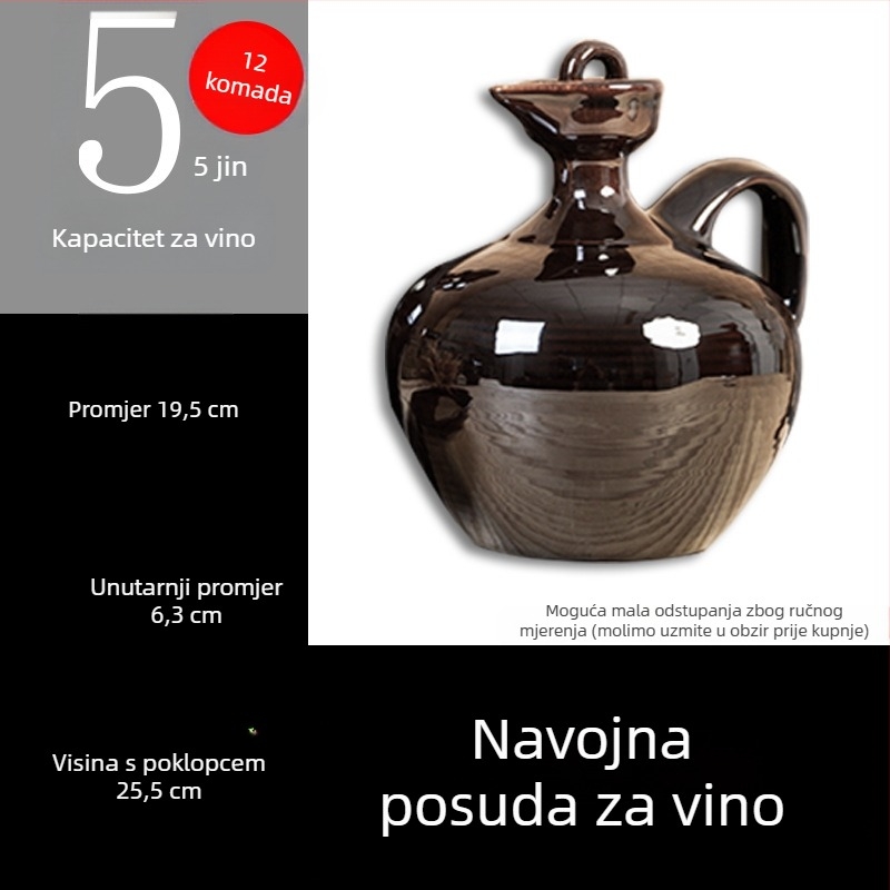 Keramička posuda za vino u starinskom stilu s poklopcem, tradicionalna terakotna posuda za vino, boca vina, 1 jin, 2 jin, 3 jin, 5 jin