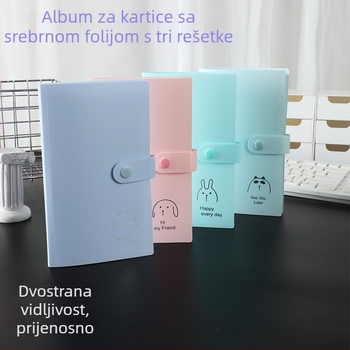 Srebrno folirani kartični album s tri odjeljka, jednostavne kartice s životinjama, kolekcija kartica za obožavatelje anime, Polaroid fotoalbum