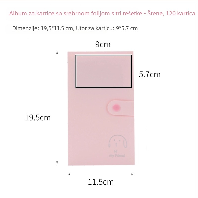 Srebrno folirani kartični album s tri odjeljka, jednostavne kartice s životinjama, kolekcija kartica za obožavatelje anime, Polaroid fotoalbum