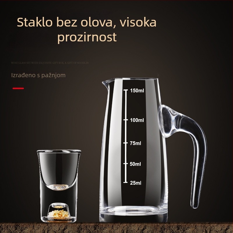  Dekanter za alkohol s mjernom ljestvicom i malom staklenom čašom s držačem