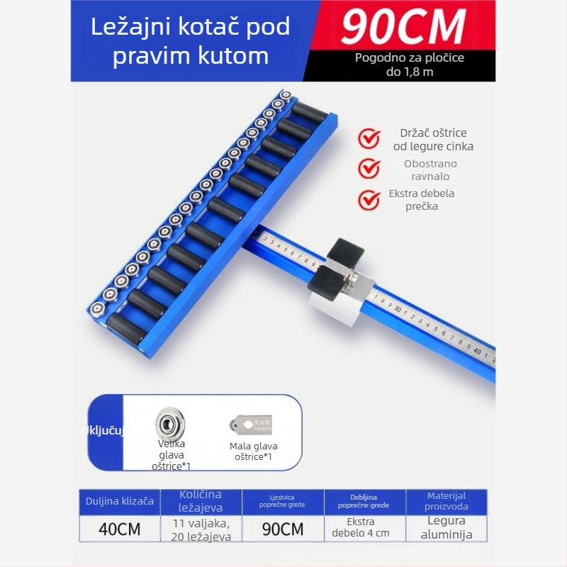 Alat tipa T za pločice s ležajnim valjkom i scripom za keramicke pločice, podne pločice i kamene ploče