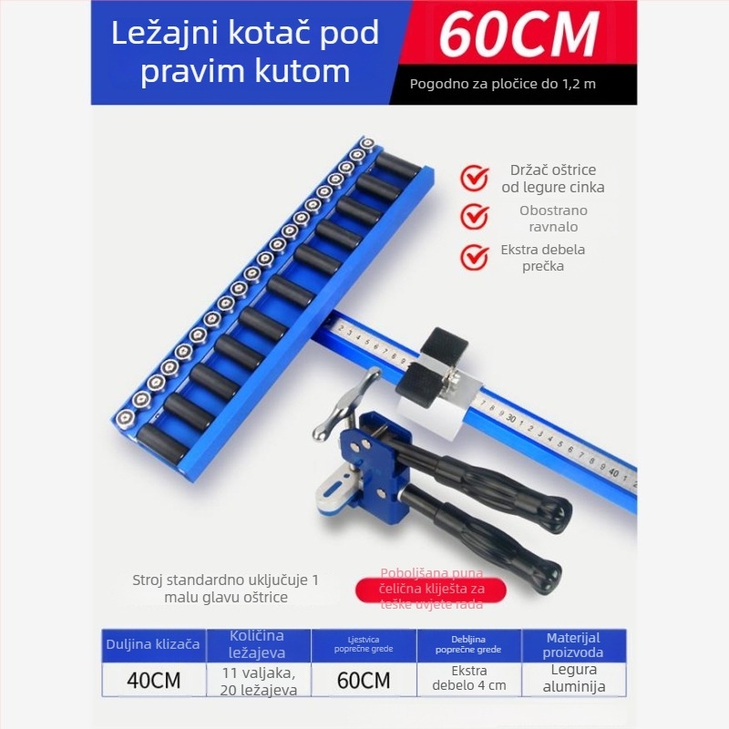 Alat tipa T za pločice s ležajnim valjkom i scripom za keramicke pločice, podne pločice i kamene ploče