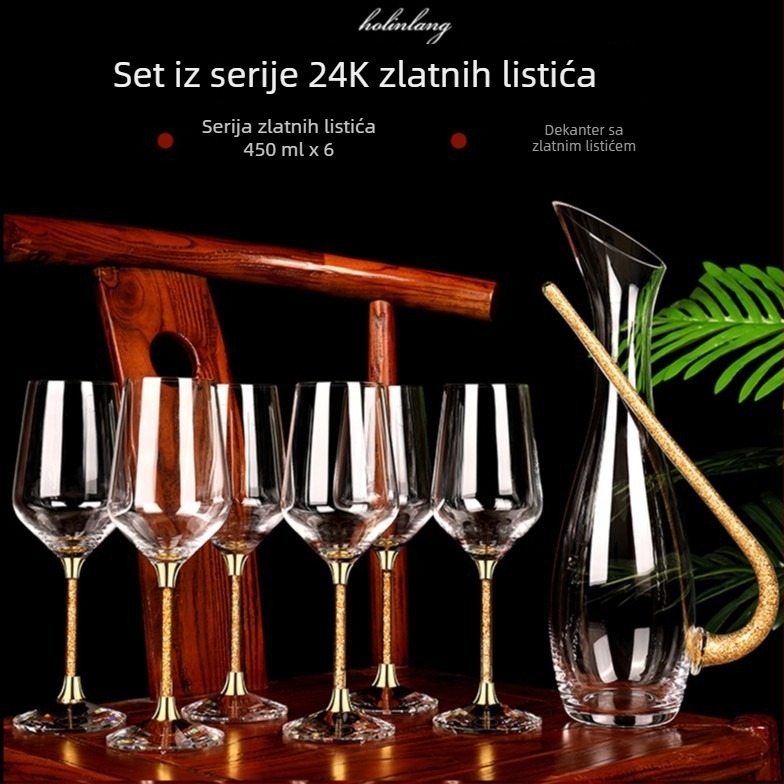 LUTIANNENG bez olova kristalno ručno izrađeno čaša za vino sa zlatnom folijom, kućna upotreba, vrhunska kvaliteta, s velikim trbuhom i visokim stalkom