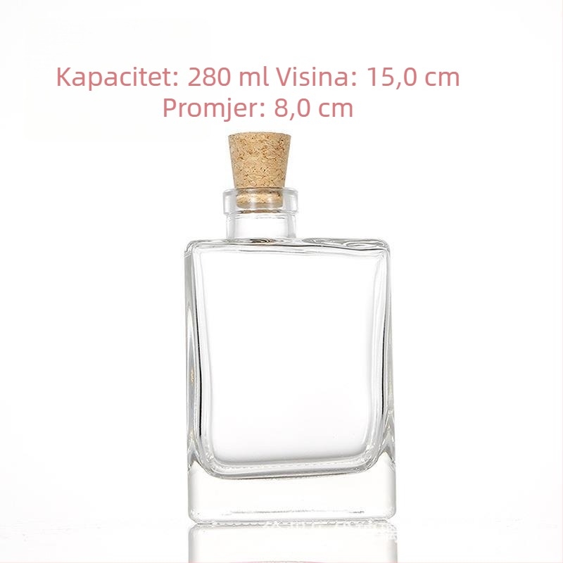 Kvadratna staklena boca za napitke 280 ml – prijenosna prozirna plosnata boca za sokove, mliječne čaje i ostale napitke, s vijčanim zatvaračem (srebro/crna/zlato)
