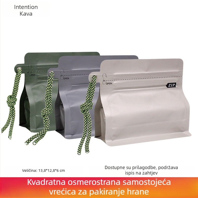 Intention 100 g vrećica zrna kave s osamostranim zatvaranjem, plastično-aluminijska folija vrećica, samostojeća vrećica za pakiranje hrane i čaja