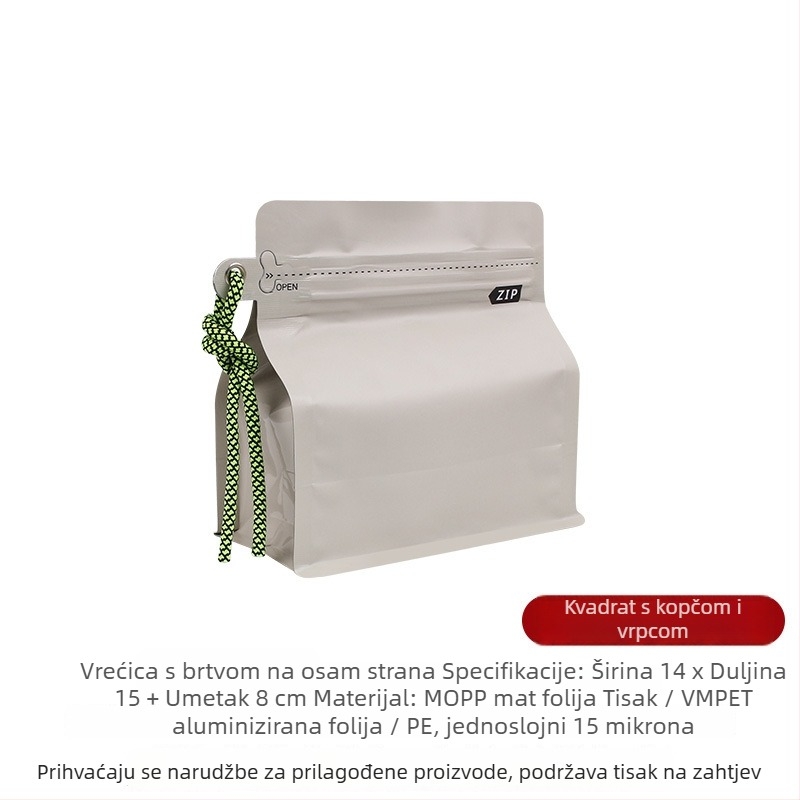 Intention 100 g vrećica zrna kave s osamostranim zatvaranjem, plastično-aluminijska folija vrećica, samostojeća vrećica za pakiranje hrane i čaja