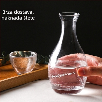 Japanski stil stakleni set za sake – ručno izrađeno, 1 karafa i 3 čaše, s udarnim uzorkom, darovni set
