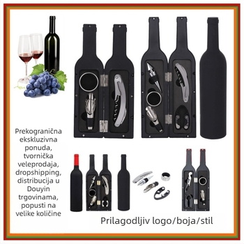 Set za otvaranje boce vina, 3–5 komada, uključuje otvarač za boce, izlijevač vina, čep za vino, nož za foliju i prsten za vino