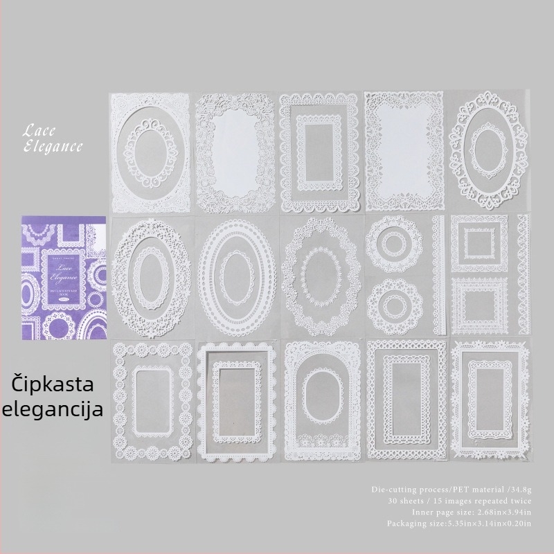 Sugar Poetry PET Čipkaste naljepnice – Knjiga za dnevnik, Muzej čipke, retro stil, DIY kolage naljepnice