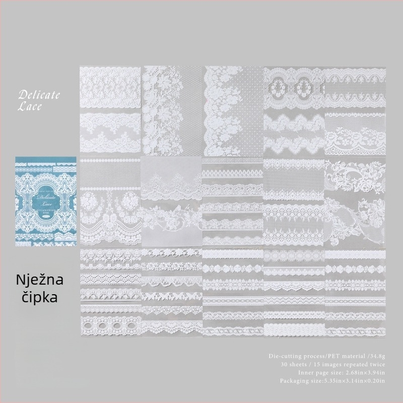 Sugar Poetry PET Čipkaste naljepnice – Knjiga za dnevnik, Muzej čipke, retro stil, DIY kolage naljepnice