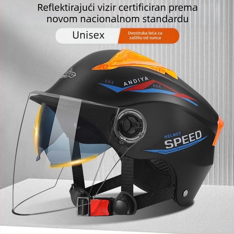 Kaciga za električni bicikl, unisex, lagana, ljetna zaštita od sunca, polu-helmet s dvostrukim vizirima