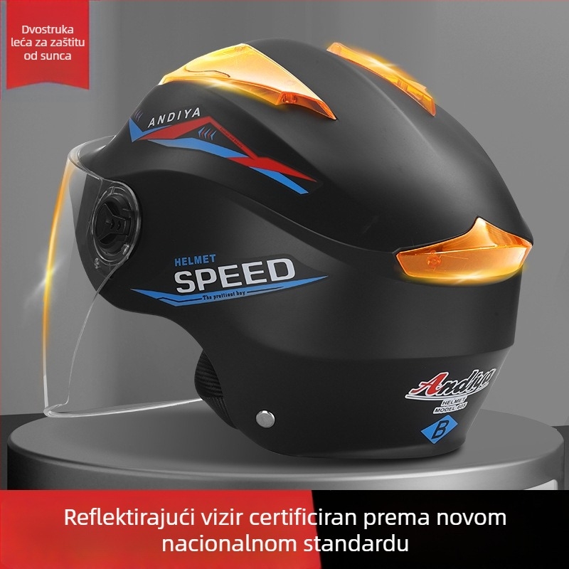 Kaciga za električni bicikl, unisex, lagana, ljetna zaštita od sunca, polu-helmet s dvostrukim vizirima