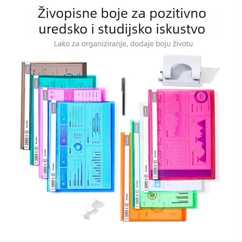 A4 fascikl s dva otvora za spajanje, trokutasti džepovi za pohranu, velika kapaciteta