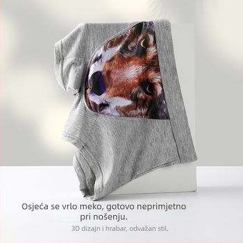 Muške bokserice s 3D printom i grafičkim motivom – glava vuka i orla, prozračan Modal materijal