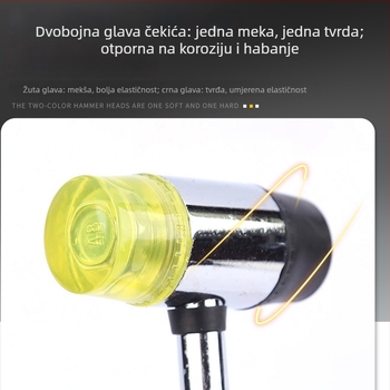 Dvostruki gumeni čekić s čvrstim tijelom, drška od čelične cijevi s plastičnim premazom – montažni čekić, gumeni čekić, više veličina