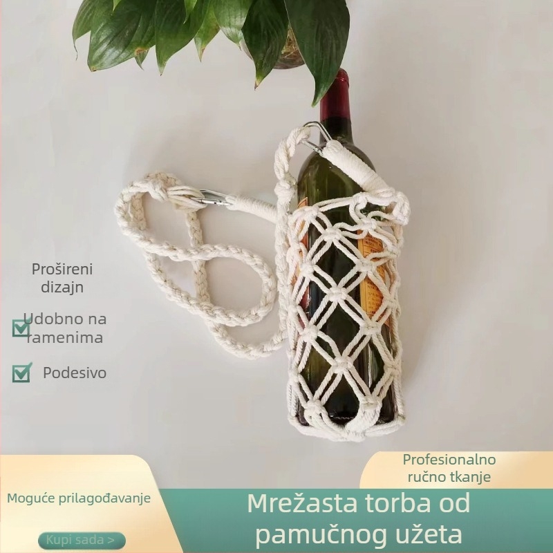 Ručna pletena torbica za vino od pamuka, mrežasta torba, zaštita za čašu, poklon torba