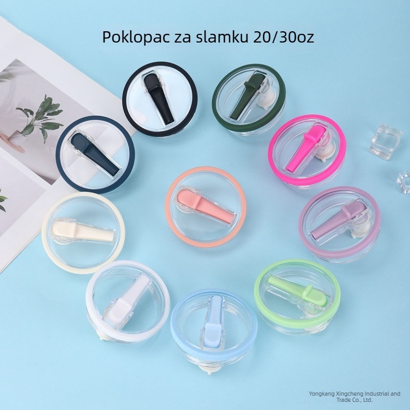 Proziran poklop za čašu 20oz/30oz, otporan na curenje i prosipanje, sklopiva slamka, silikonski prsten, navojni poklop