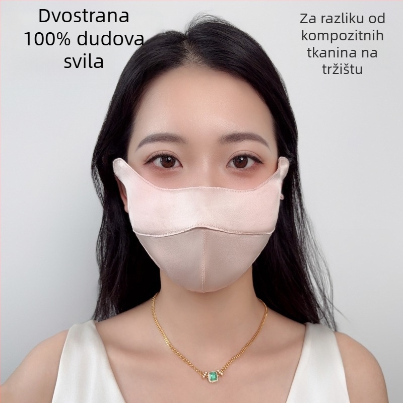 Tangge Maska za lice od svile, 19 mm, dišuća, dvostruka zaštita od sunca, 100% svila mulberry