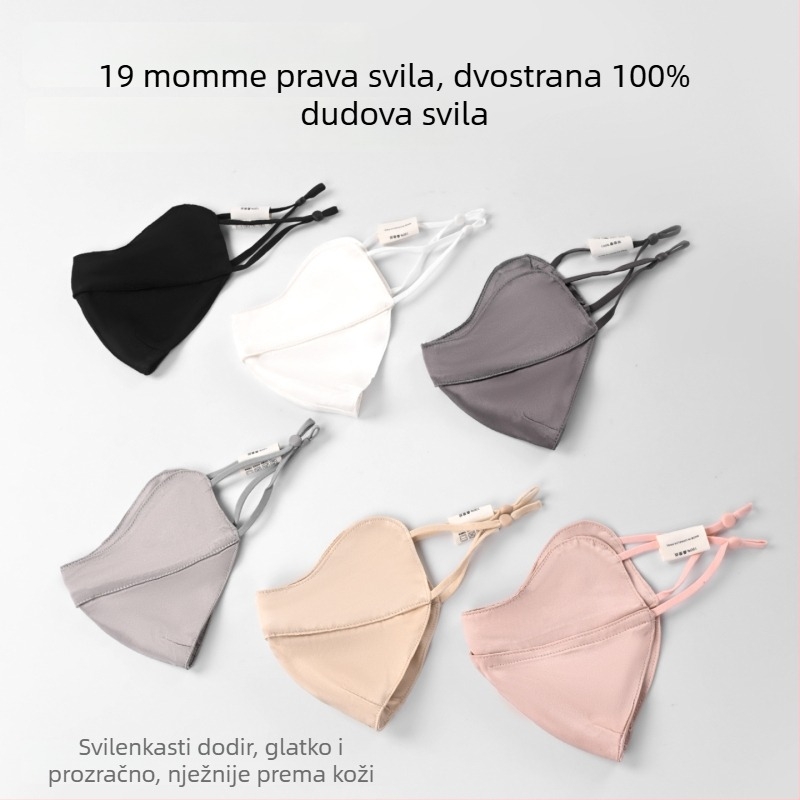 Tangge Maska za lice od svile, 19 mm, dišuća, dvostruka zaštita od sunca, 100% svila mulberry