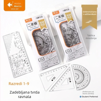 Četverodijelni skup prozirnih ravnala za crtanje za učenike od 1. do 9. razreda, višefunkcionalna ravnala s referencama matematičkih formula