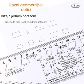 Četverodijelni skup prozirnih ravnala za crtanje za učenike od 1. do 9. razreda, višefunkcionalna ravnala s referencama matematičkih formula