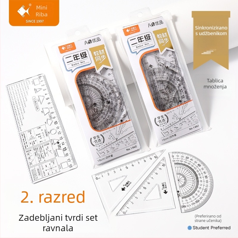 Četverodijelni skup prozirnih ravnala za crtanje za učenike od 1. do 9. razreda, višefunkcionalna ravnala s referencama matematičkih formula
