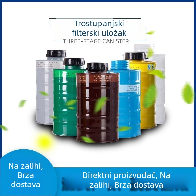 Trostupanjski filtracijski kanister za masku, zaštita od ugljičnog monoksida, kislih organskih plinova, dioksida sumpora i amonijaka