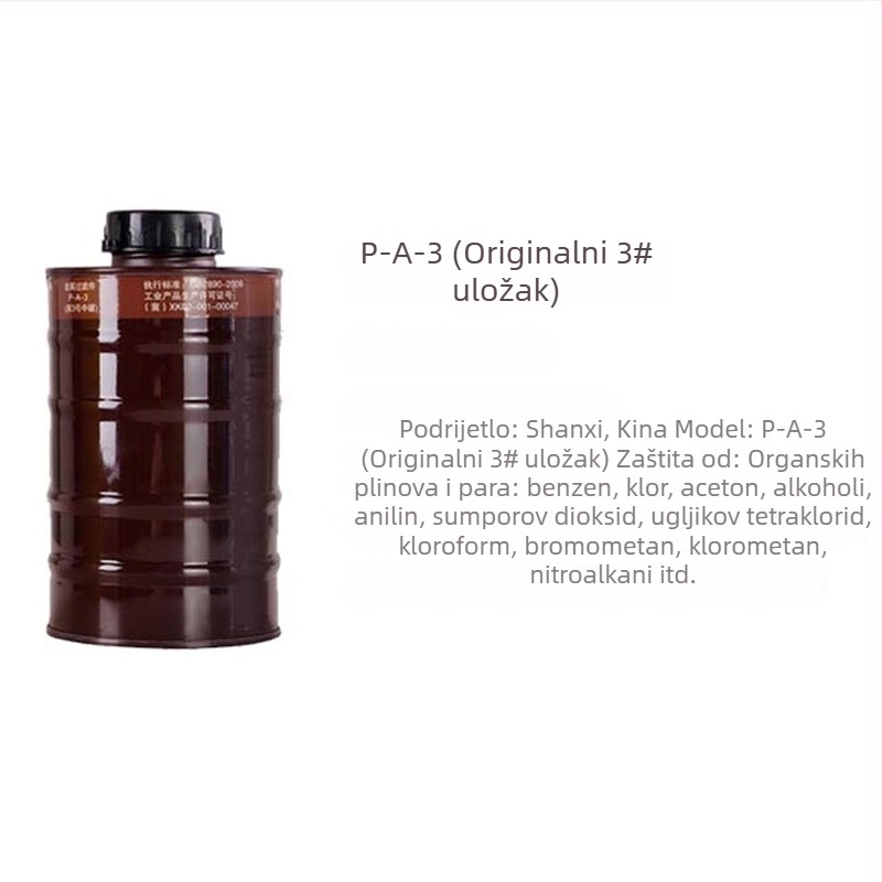 Trostupanjski filtracijski kanister za masku, zaštita od ugljičnog monoksida, kislih organskih plinova, dioksida sumpora i amonijaka
