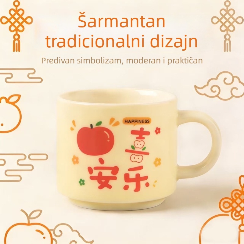 Keramička šalica s drškom, kineskog stila, za ured i doručak, poklon za parove