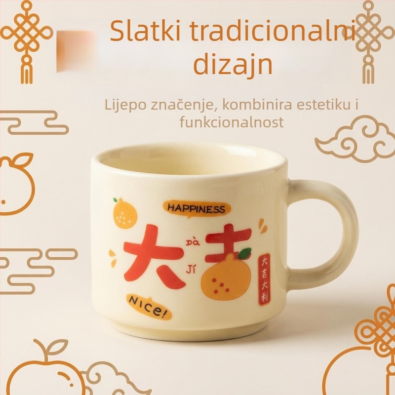Keramička šalica s drškom, kineskog stila, za ured i doručak, poklon za parove