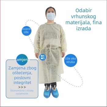 Jednokratna izolacijska haljina od netkanog SMS materijala, reverzibilna, prašini otporna, debeli model, za laboratorijsku upotrebu.