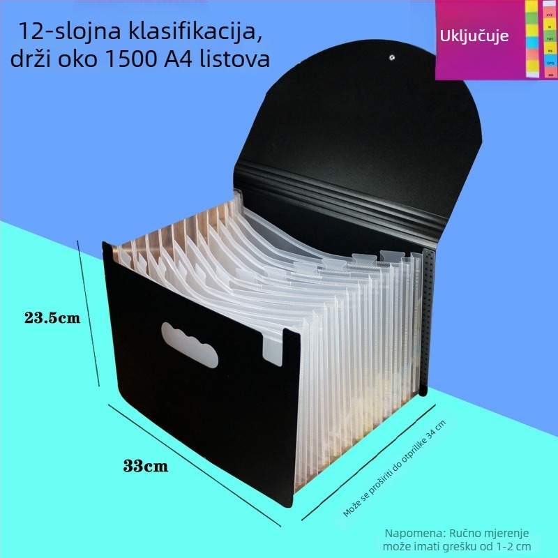 Višeslojni plastični organizator dokumenata u duginim bojama, s poklopcem, 12 slojeva i 24 pretinca