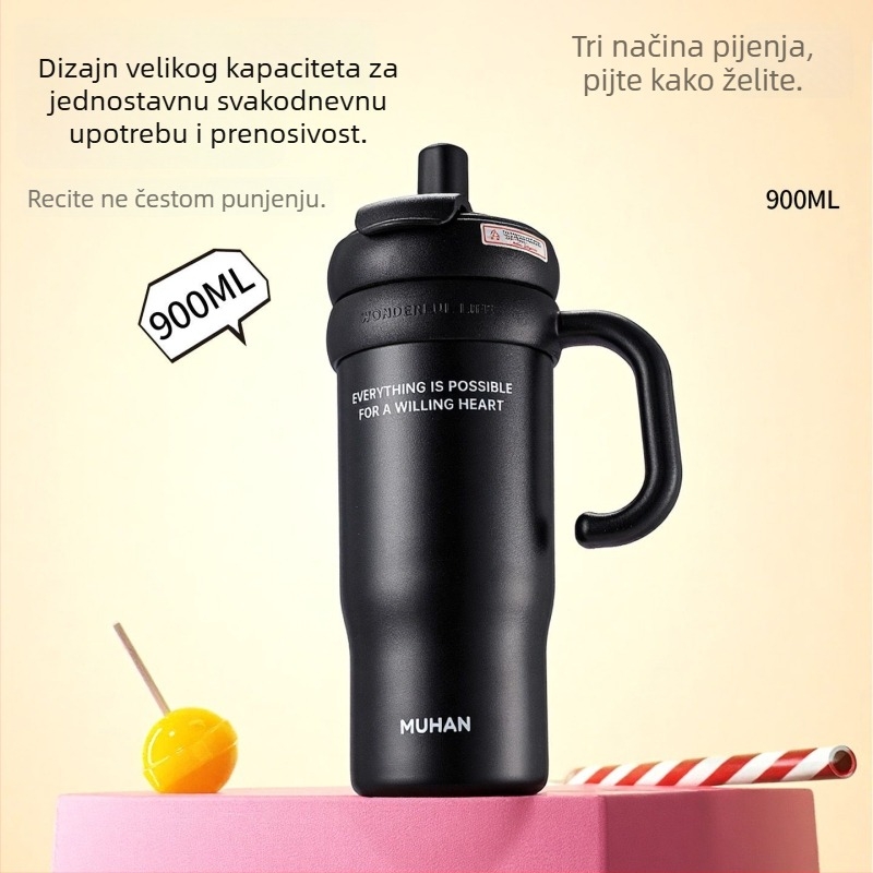 Mu Han Ogromna izolirana šalica za muškarce, 2025 novi model, sa slamkom, za automobil, velika kapaciteta, unutarnji 316, vanjski 201