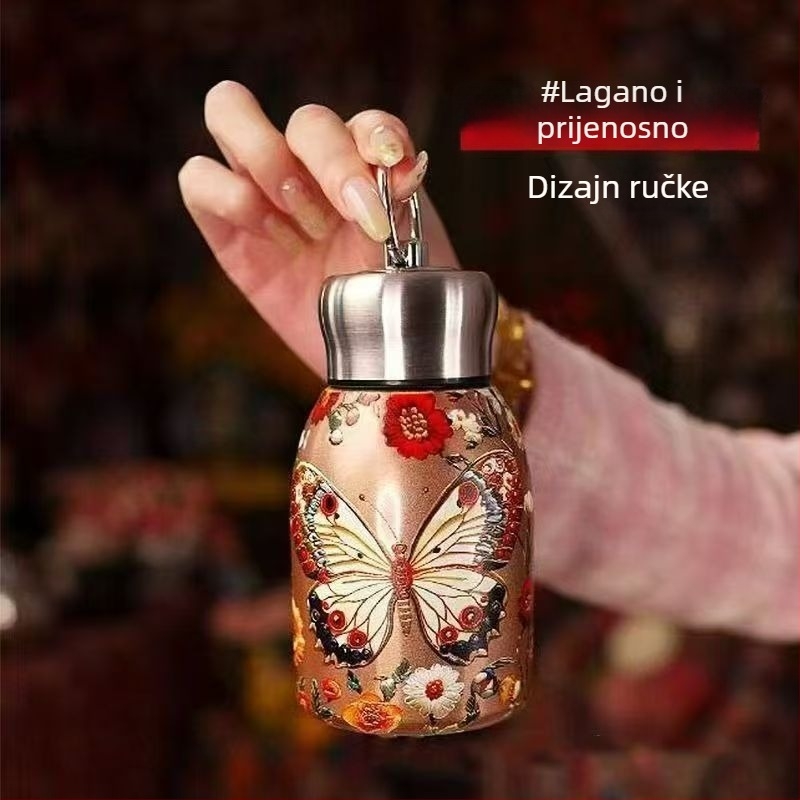 Retro kineski stil zlatni paun – izolirana šalica s unutarnjim 316 nehrđajućim čelika