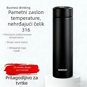 Izolirana šalica velikog kapaciteta za muškarce i žene, premium čajna šalica od 316L nehrđajućeg čelika, vanjska 304, s čajnim infuzorom i prikazom temperature, prenosna poslovna šalica