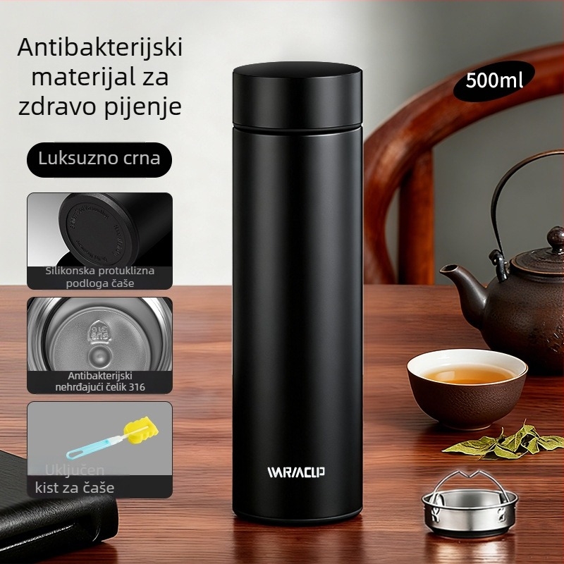 Izolirana šalica velikog kapaciteta za muškarce i žene, premium čajna šalica od 316L nehrđajućeg čelika, vanjska 304, s čajnim infuzorom i prikazom temperature, prenosna poslovna šalica