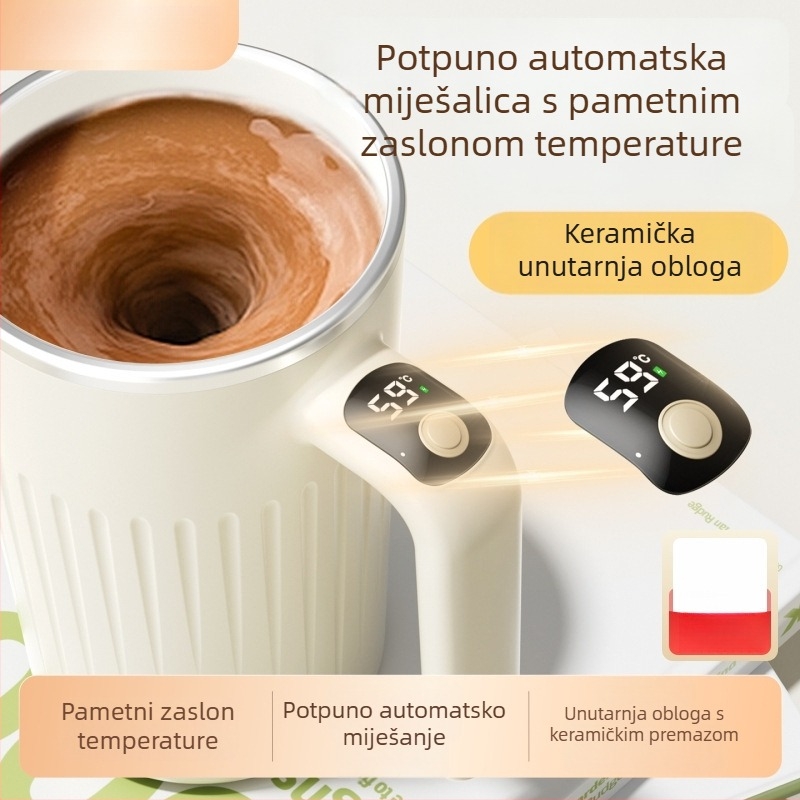 Automatska šalica-termos s keramičkim premazom unutarnjeg spremnika, 350 ml, 316 nehrđajućeg čelika, prikaz temperature, dvostepena regulacija, šalica za kavu u uredu