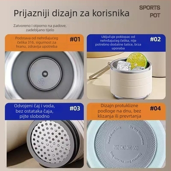 Slatki termos od nehrđajućeg čelika 316, unutarnji dio 316, vanjski 304, velika kapaciteta, sladak dizajn, za žene, djevojke i učenice, za čaj i vodu, s čajnim filtrom