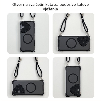 Kućište Huawei Pura70 s crossbody remenom, magnetsko, potpuna zaštita s zračnim jastukom, otporno na pad; kompatibilno s Mate60 Pro i P70u, ženski stil.