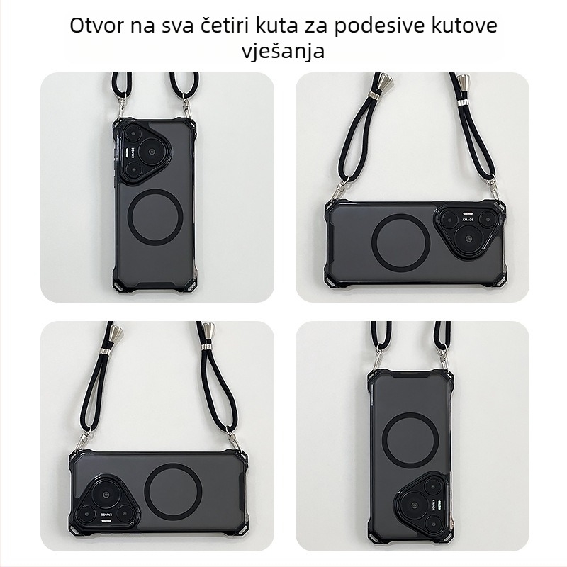 Kućište Huawei Pura70 s crossbody remenom, magnetsko, potpuna zaštita s zračnim jastukom, otporno na pad; kompatibilno s Mate60 Pro i P70u, ženski stil.