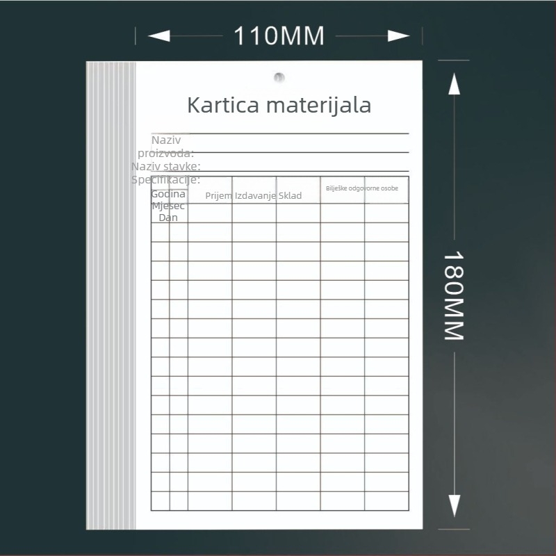 Skladišna kartica za materijale i zalihe, kartica primitka i otpreme, identifikacijska kartica skladišta, dvostruka viseća kartica