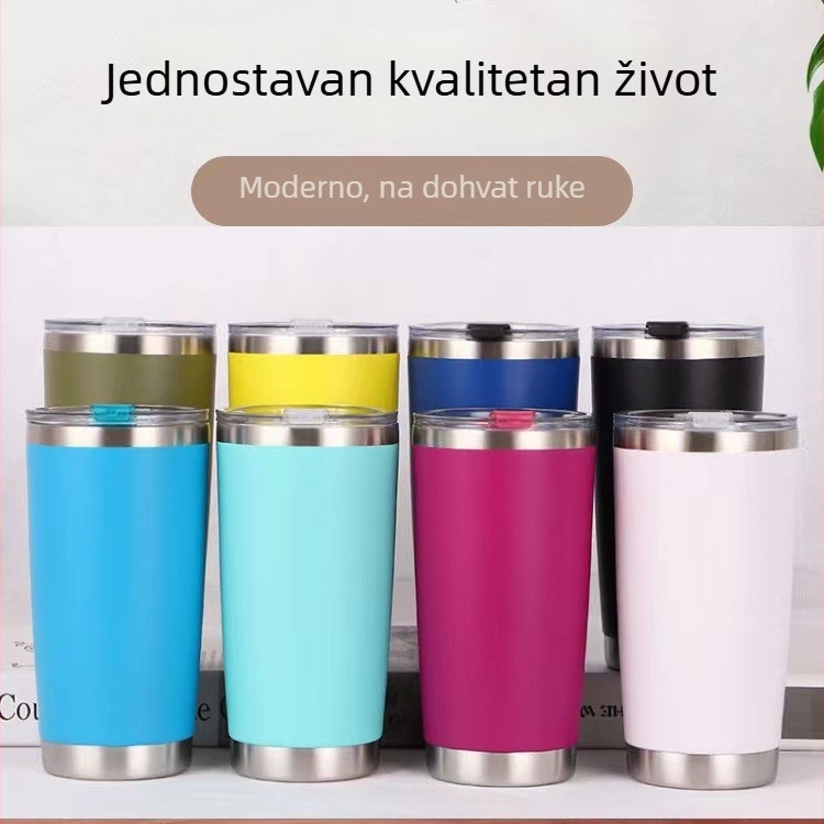 20oz izolirana automobilna čaša od nehrđajućeg čelika 304, vanjski premaz sprejem, vakuumska izolacija, poklopac na pritisak, prilagodljiv logo