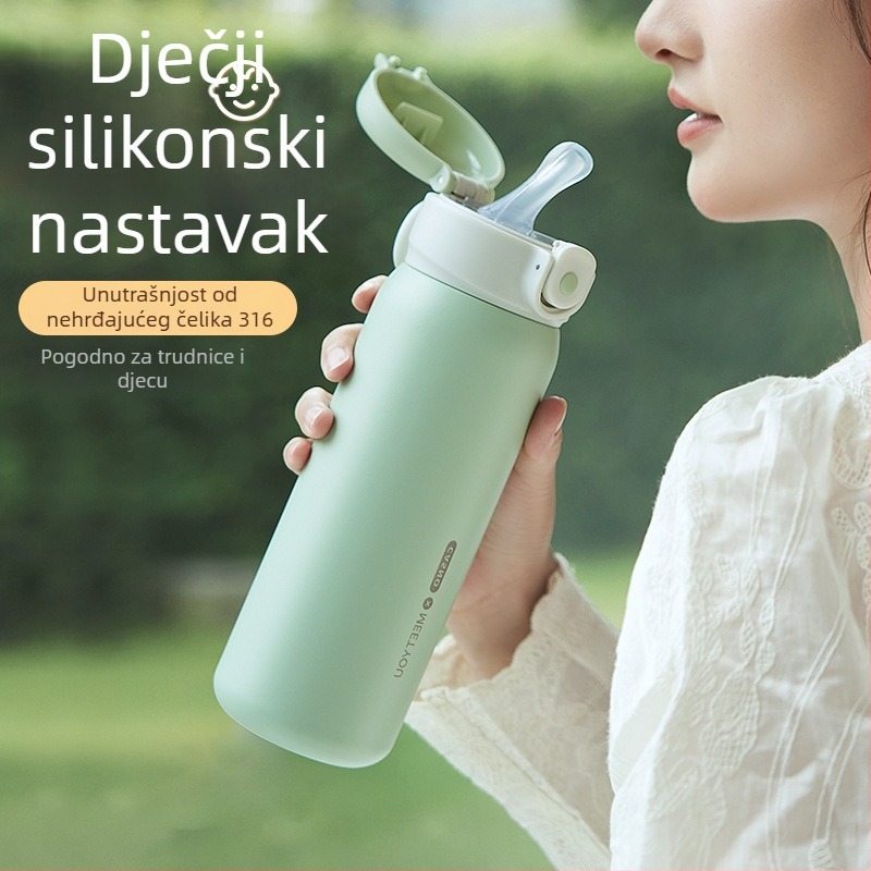 Izolirana čaša od nehrđajućeg čelika sa slamkom; unutarnji 316, vanjski 304; drži topli ili hladni napitak 12–24 h; pogodna za žene, odrasle i djecu