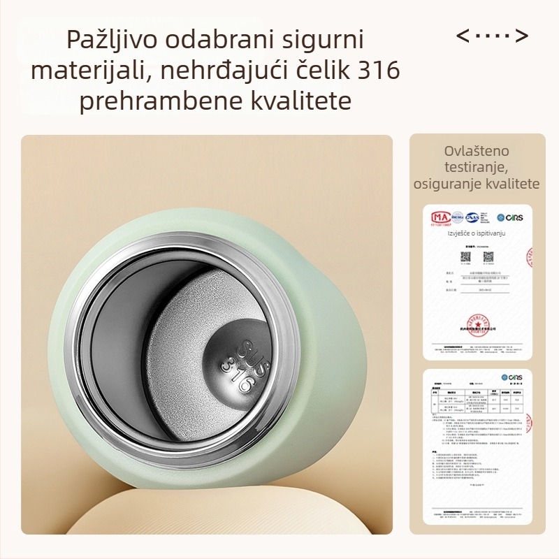 Izolirana čaša od nehrđajućeg čelika sa slamkom; unutarnji 316, vanjski 304; drži topli ili hladni napitak 12–24 h; pogodna za žene, odrasle i djecu