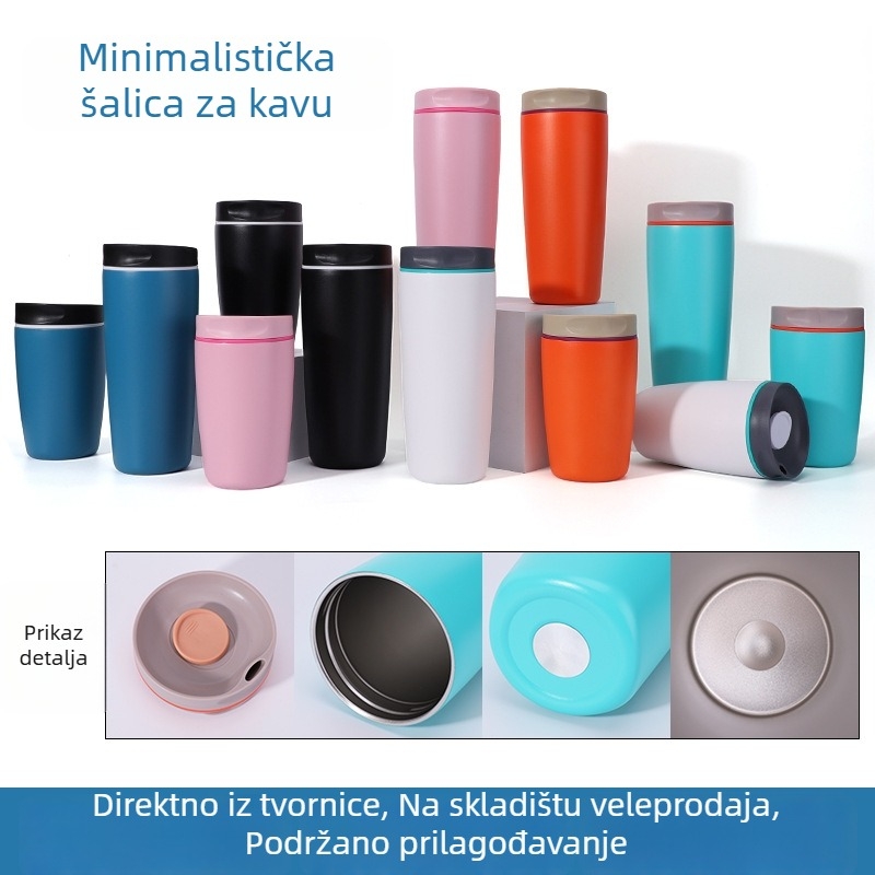 Kompaktna čaša od nehrđajućeg čelika s vakuum izolacijom, jednobojna, za direktno ispijanje kave, za aktivnosti na otvorenom