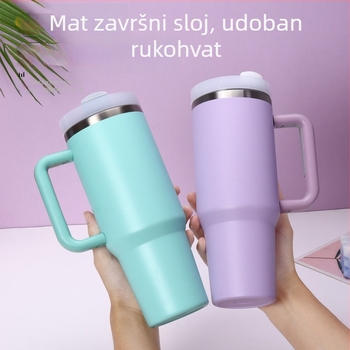 Automobilska čaša od nehrđajućeg čelika, vakuumska dvostruka izolacija, sa slamkom i drškom, 40 oz
