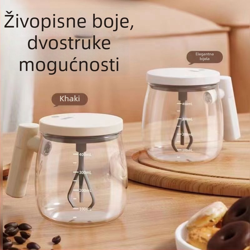 Automatska miješajuća šalica – staklena električna šalica za kavu sa skalom, punjiva, prijenosna šejker šalica