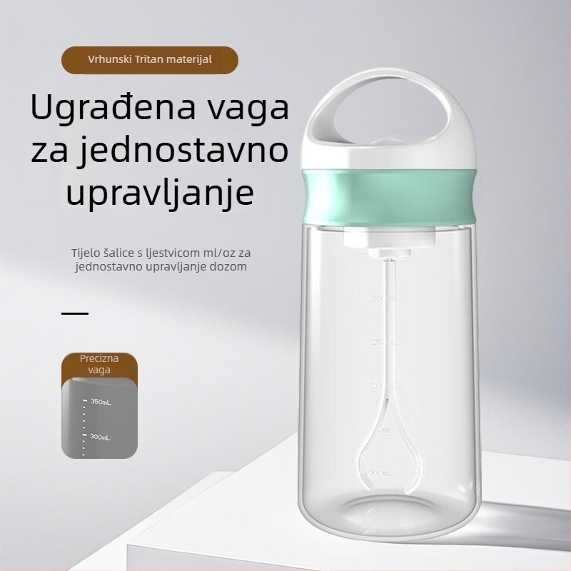 Prijenosni automatski shaker za mliječni prah i proteinski prah, s ugrađenim mjeračem